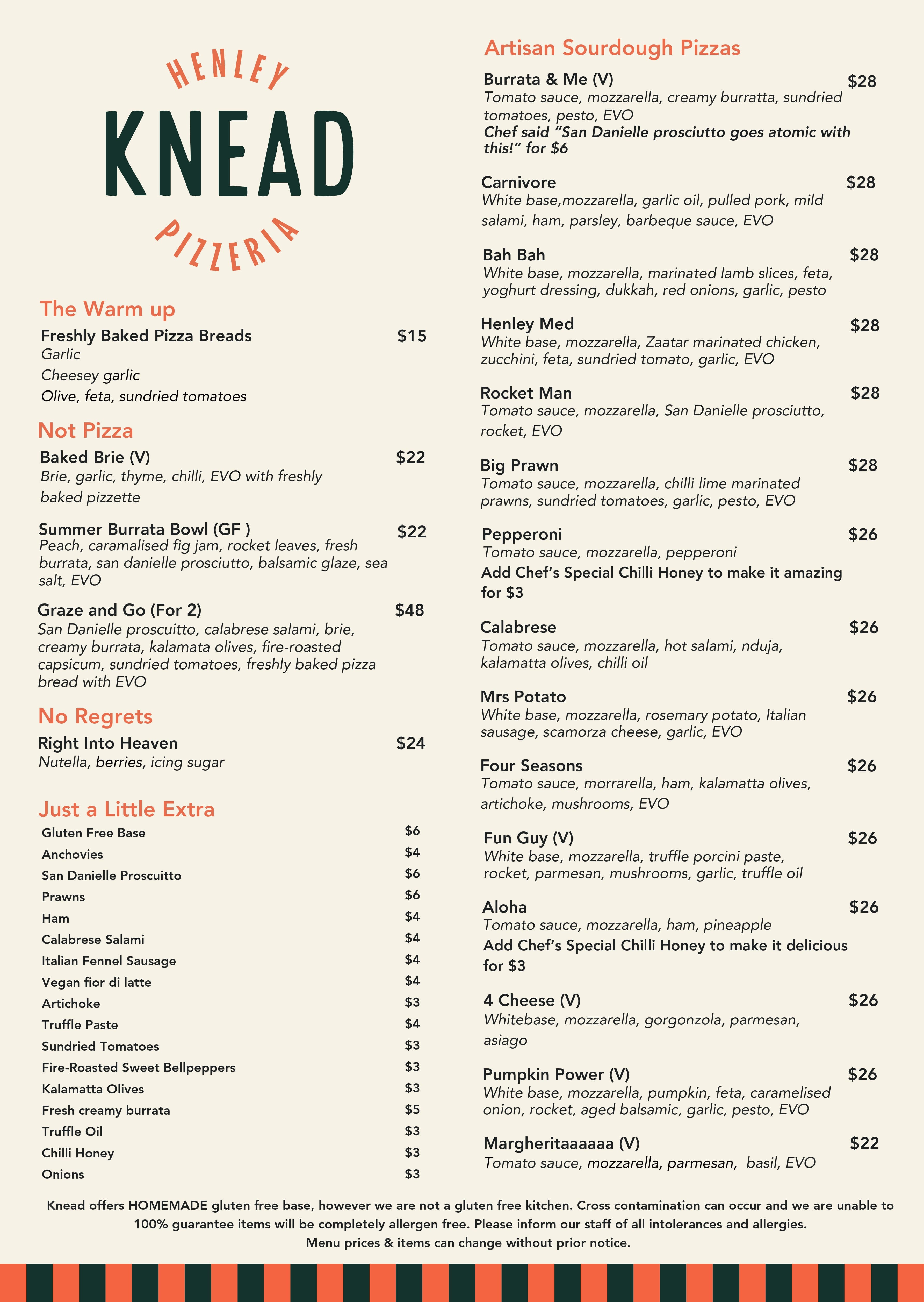 Knead Pizza Menu